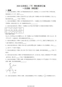 2024北京初二（下）期末数学汇编：一次函数（填空题）-答案