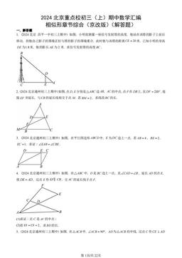 2024北京重点校初三（上）期中数学汇编：相似形章节综合（京改版）（解答题）-答案