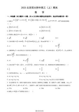 2023北京贸大附中高三（上）期末数学（教师版）-答案