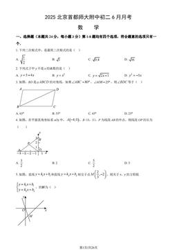 2025北京首都师大附中初二6月月考数学（教师版）-答案