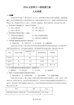 2026北京高三一模地理汇编：人文地理-答案