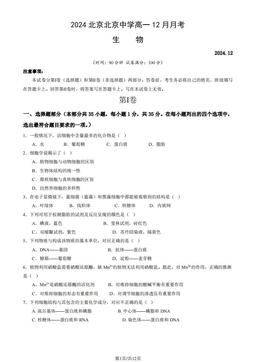 2024北京北京中学高一12月月考生物（教师版）-答案