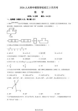 2026人大附中朝阳学校初三3月月考数学（教师版）-答案