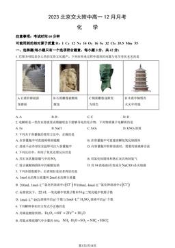 2023北京交大附中高一12月月考化学（教师版）-答案