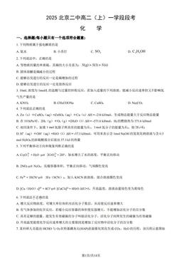 2025北京二中高二（上）一学段段考化学（教师版）-答案
