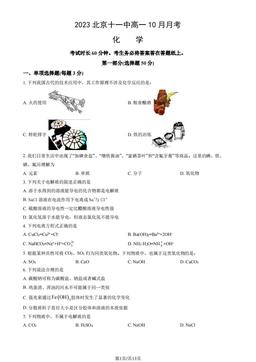 2023北京十一中高一10月月考化学（教师版）-答案