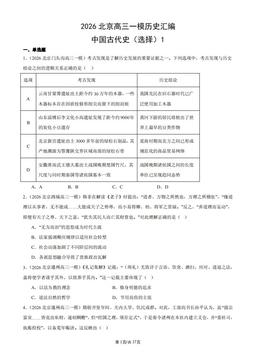 2026北京高三一模历史汇编：中国古代史（选择）1-答案