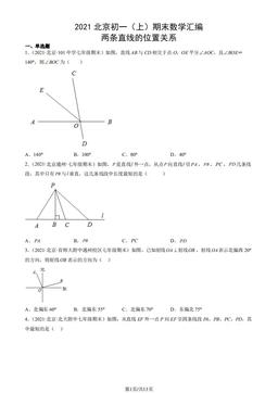 2021北京初一（上）期末数学汇编：两条直线的位置关系-答案