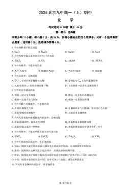 2025北京九中高一（上）期中化学（教师版）-答案