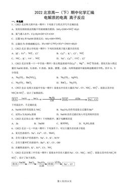 2022北京高一（下）期中化学汇编：电解质的电离离子反应-答案