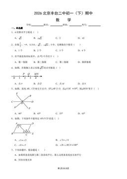 2026北京丰台二中初一（下）期中数学（教师版）-答案