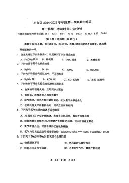 2024北京丰台高一（上）期中化学（教师版）-答案