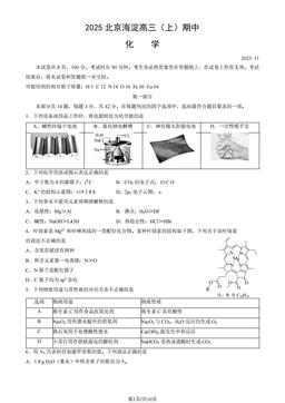 2025北京海淀高三（上）期中化学（教师版）-答案