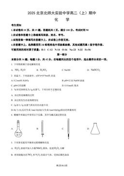 2025北京北师大实验中学高二（上）期中化学（教师版）-答案