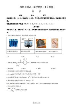 2026北京八一学校高二（上）期末化学（教师版）-答案