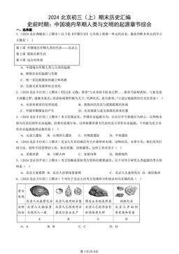 2024北京初三（上）期末历史汇编：史前时期：中国境内早期人类与文明的起源章节综合-答案
