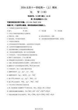 2026北京十一学校高一（上）期末化学（IIB）（教师版）-答案