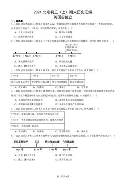 2024北京初三（上）期末历史汇编：美国的独立-答案