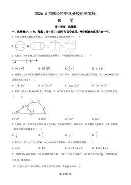 2026北京陈经纶中学分校初三零模数学（教师版）-答案