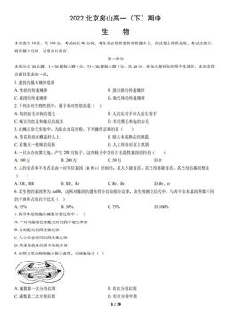 2022北京房山高一（下）期中生物（教师版）-答案