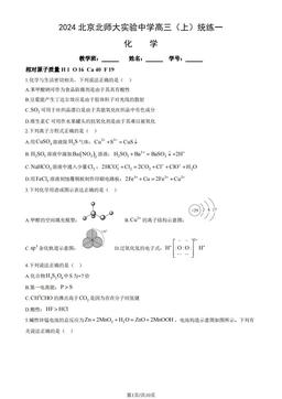 2024北京北师大实验中学高三（上）统练一化学（教师版）-答案