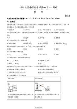 2025北京中关村中学高一（上）期中化学（教师版）-答案