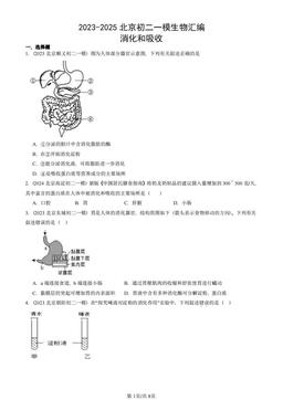 2023-2025北京初二一模生物汇编：消化和吸收-答案