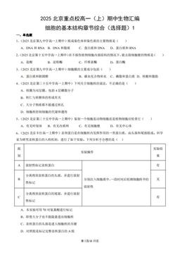 2025北京重点校高一（上）期中生物汇编：细胞的基本结构章节综合（选择题）1-答案
