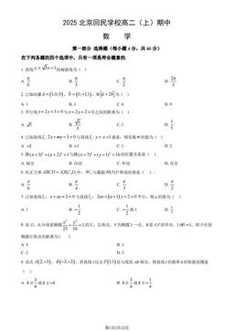2025北京回民学校高二（上）期中数学（教师版）-答案