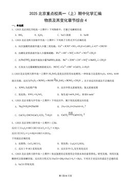 2025北京重点校高一（上）期中化学汇编：物质及其变化章节综合4-答案