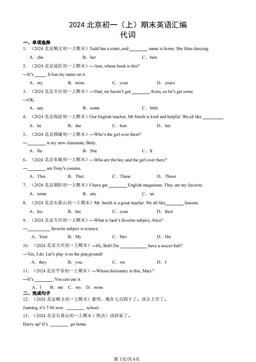 2024北京初一（上）期末英语汇编：代词-答案