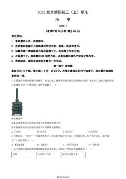 2025北京朝阳初三（上）期末历史（教师版）-答案
