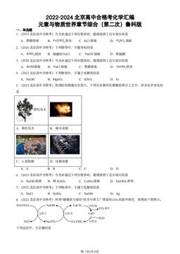 2022-2024北京高中合格考化学汇编：元素与物质世界章节综合（第二次）鲁科版-答案