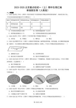 2023-2025北京重点校初一（上）期中生物汇编：单细胞生物（人教版）-答案