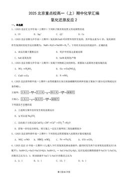 2025北京重点校高一（上）期中化学汇编：氧化还原反应2-答案