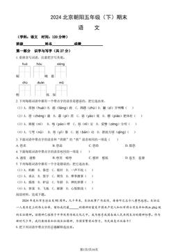 2024北京朝阳五年级（下）期末语文（教师版）-答案