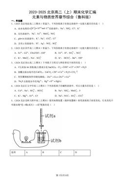 2023-2025北京高二（上）期末化学汇编：元素与物质世界章节综合（鲁科版）-答案