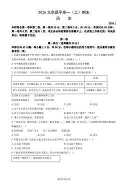 2026北京昌平高一（上）期末历史（教师版）-答案