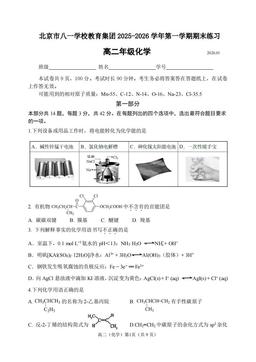 2026北京八一学校高二（上）期末化学-答案