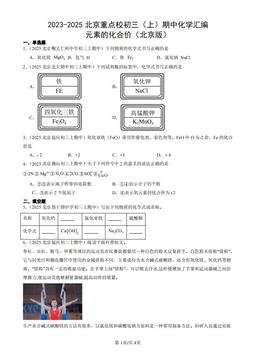 2023-2025北京重点校初三（上）期中化学汇编：元素的化合价（北京版）-答案