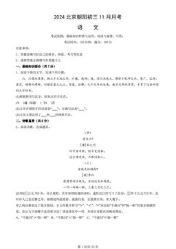 2024北京朝阳初三11月月考语文（教师版）