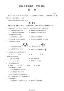 2024北京西城高一（下）期末化学（教师版）-答案
