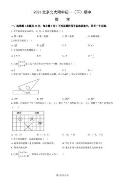 2023北京北大附中初一（下）期中数学（教师版）-答案