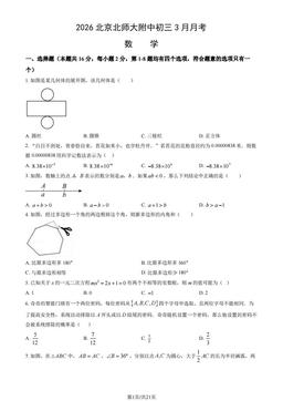2026北京北师大附中初三3月月考数学（教师版）-答案