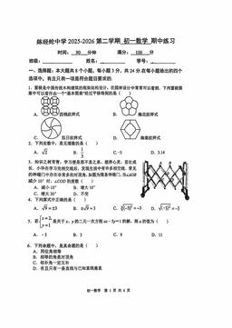 2026北京陈经纶中学初一（下）期中数学-试题