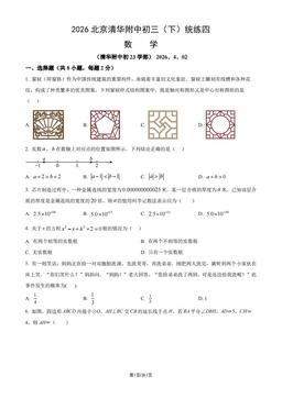 2026北京清华附中初三（下）统练四数学（教师版）-答案