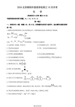 2024北京朝阳外国语学校高三10月月考化学（教师版）-答案