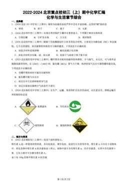 2022-2024北京重点校初三（上）期中化学汇编：化学与生活章节综合-答案