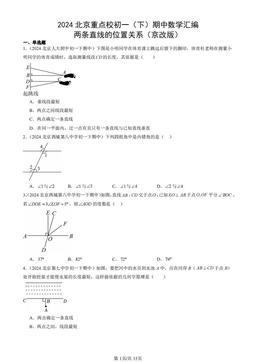 2024北京重点校初一（下）期中数学汇编：两条直线的位置关系（京改版）-答案