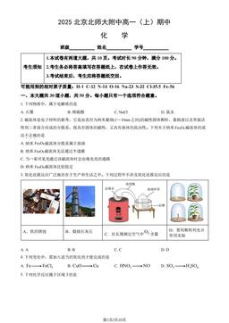 2025北京北师大附中高一（上）期中化学（教师版）-答案